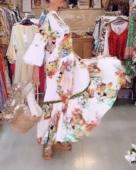 Boho patchwork-kjole med print