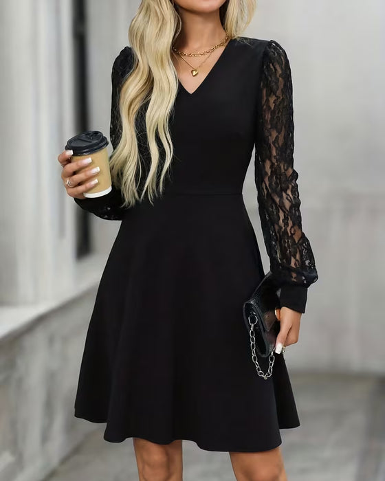 Kjole Elegant Blonder Langærme V-hals