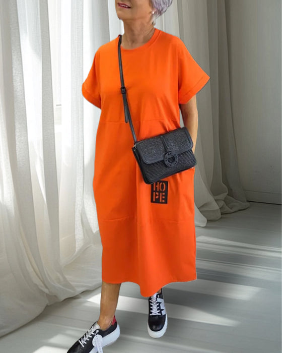 Kjole Korte Ærmer Casual Lige Lomme