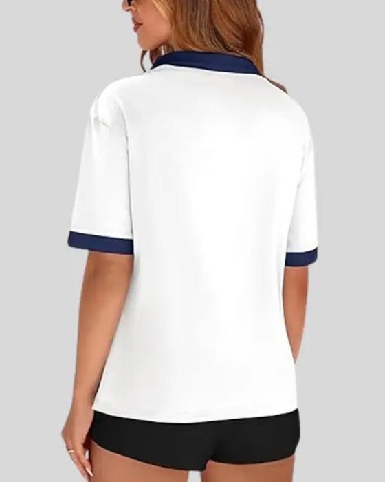 T-Shirt Polo Krave Farveblok Kortærmet