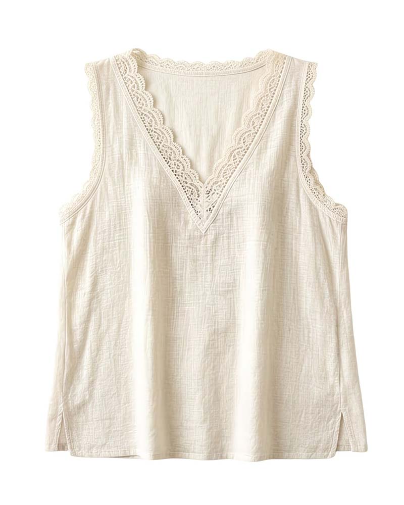 Tank Top Ensfarvet V-Udskæring Ærmeløs