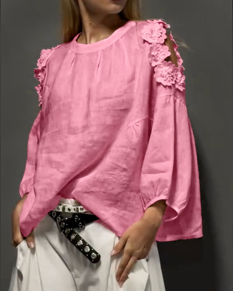 Bluser Rund Hals Udskæring Off-Shoulder 3D Blomstret