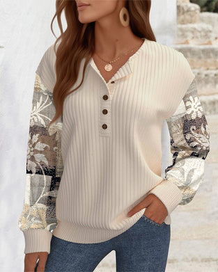 Sweatshirt Casual Med Blomstertryk Og Patchwork