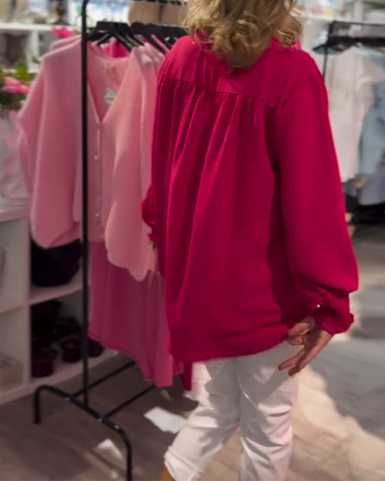 Bluse V-hals Pullover Løs Casual