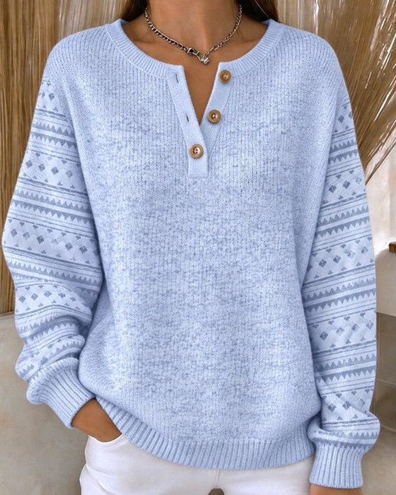 Sweatshirt Rund Hals Knappet Stribet Løs