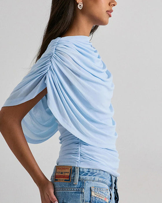 Bluse Mesh Halstørklæde Hals Draperet Slim Fit