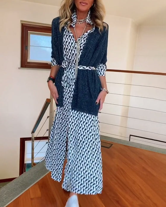 Geometrisk mønstret kjole med slids