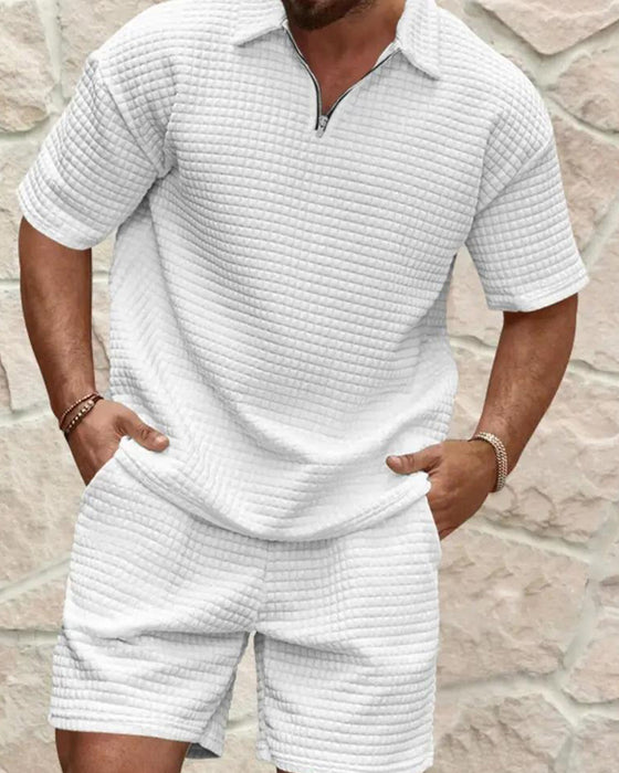 Set Polo Krave Lynlås Vaffel Tekstur Shorts