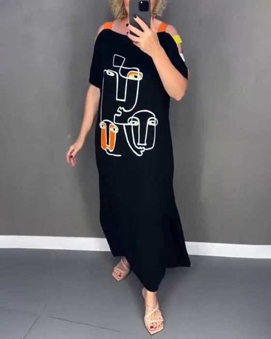 Kjole Kold Skulder Udhulning Print Slids