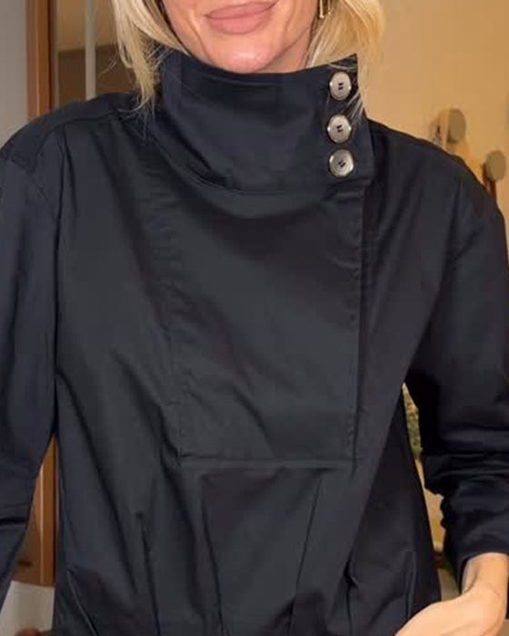 Bluse Asymmetrisk Ståkrave Diagonal Knap