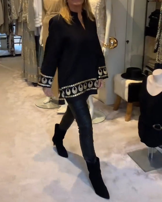 Bluse Placeret Trykt Løs