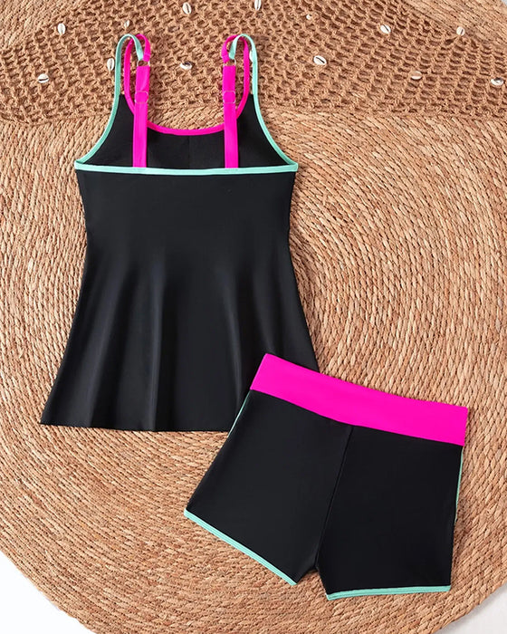 Tankini Farvekontrast U Hals Halter
