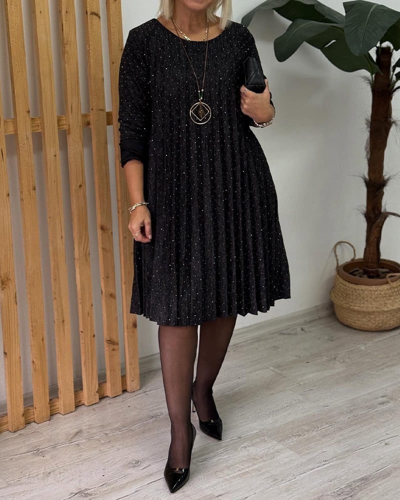 Kjole Rund Halsudskæring Glitrende Plisseret Mode