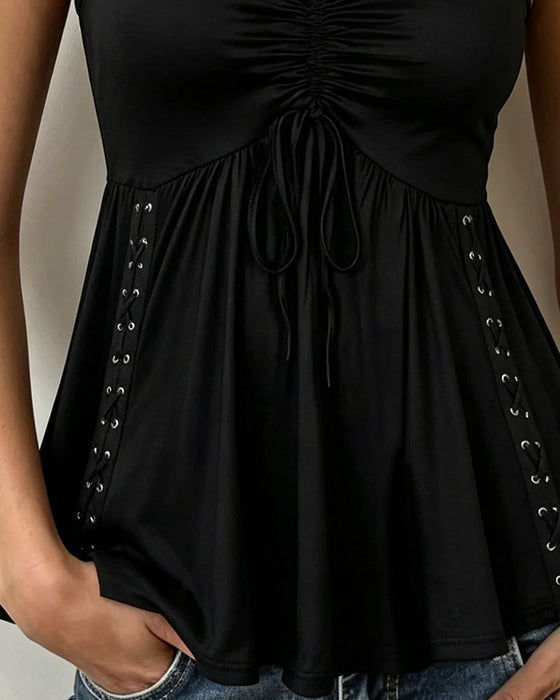 Tank Top V-Hals Ærmeløs Bind A-Linje