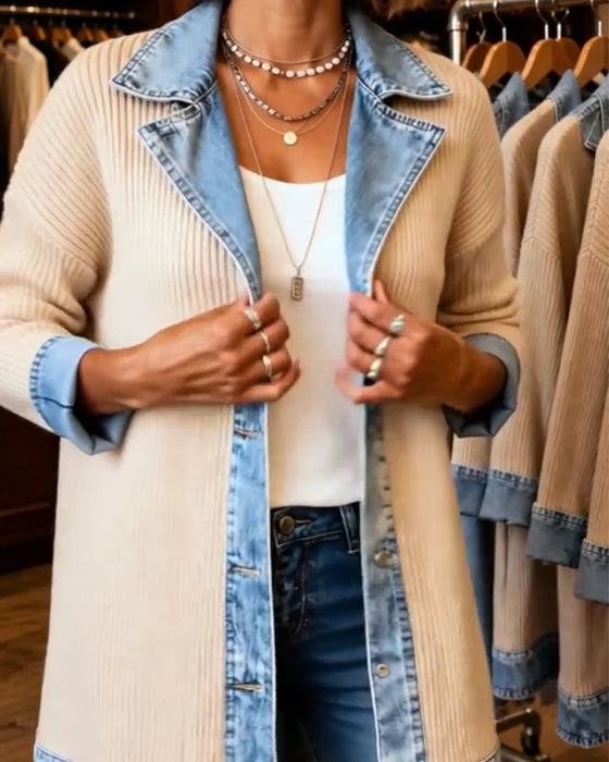 Frakke Revers Knap Foran Denim Panel