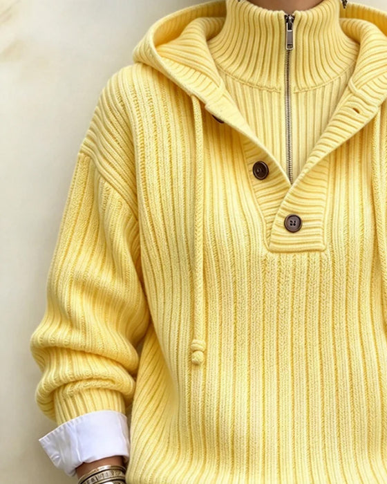 Sweater Halv Lynlås Med Hætte Snøre