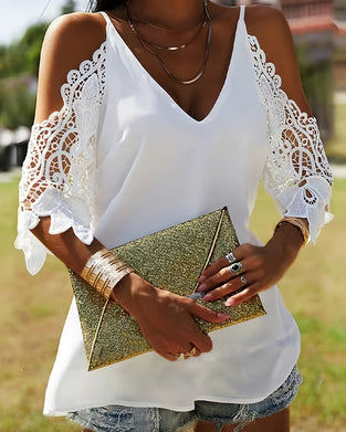 Bluse Off-Shoulder Hul Ensfarvet