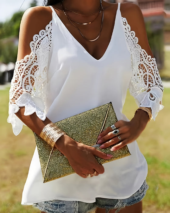 Bluse Off-Shoulder Hul Ensfarvet