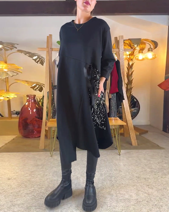 Kjole Langærmet Løs Med Pailletter