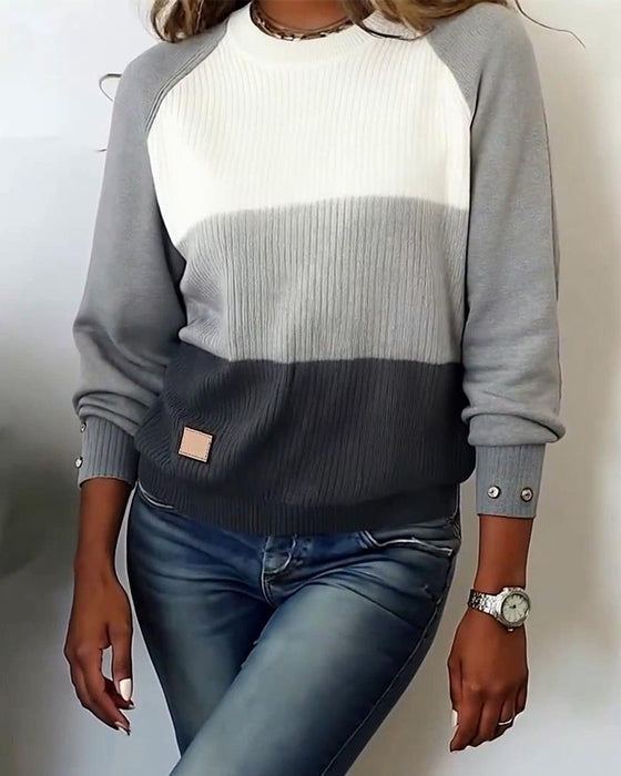 Top Stilfuld Rund Hals Kontrastfarve