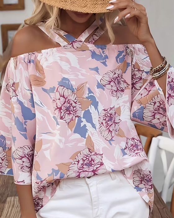 Bluse Blomstret Kors Off-Shoulder