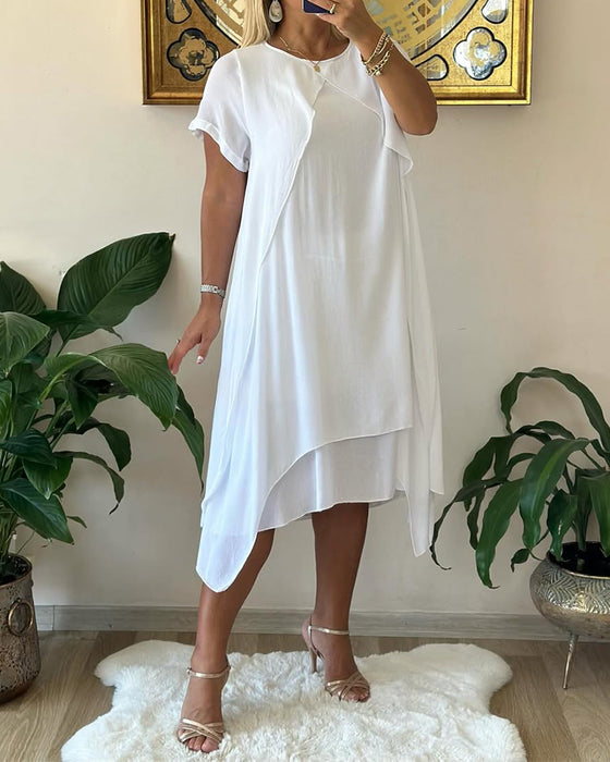 Kjole Falsk To-delt Dobbelt-laget Løs Kortærmet