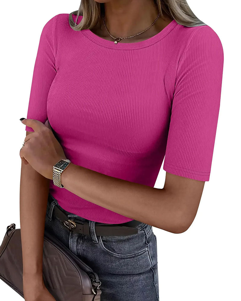 T-Shirt Rund Hals Ribbet Slim-Fit