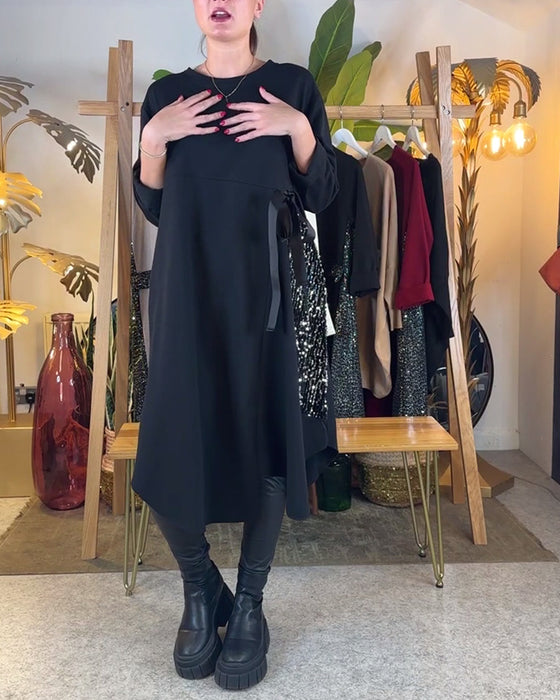 Kjole Langærmet Løs Med Pailletter