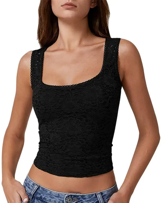 Tank Top Blondekant Firkantet Hals Ærmeløs