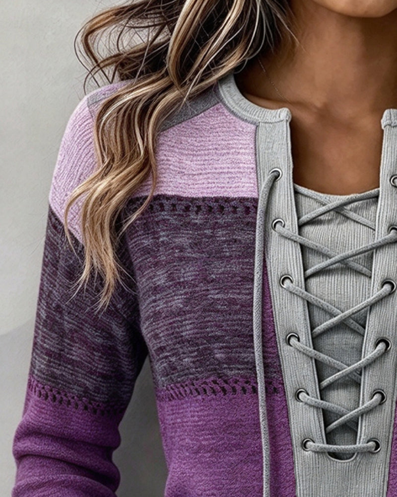 Sweatshirt Bind Stribet Farveblok Figursyet