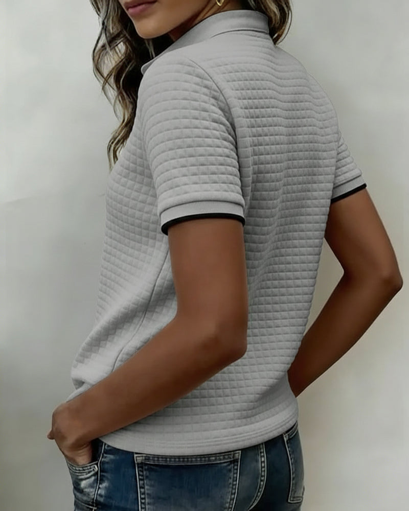 Topp Vaffelstrikket Knapper Ned Kortærmet