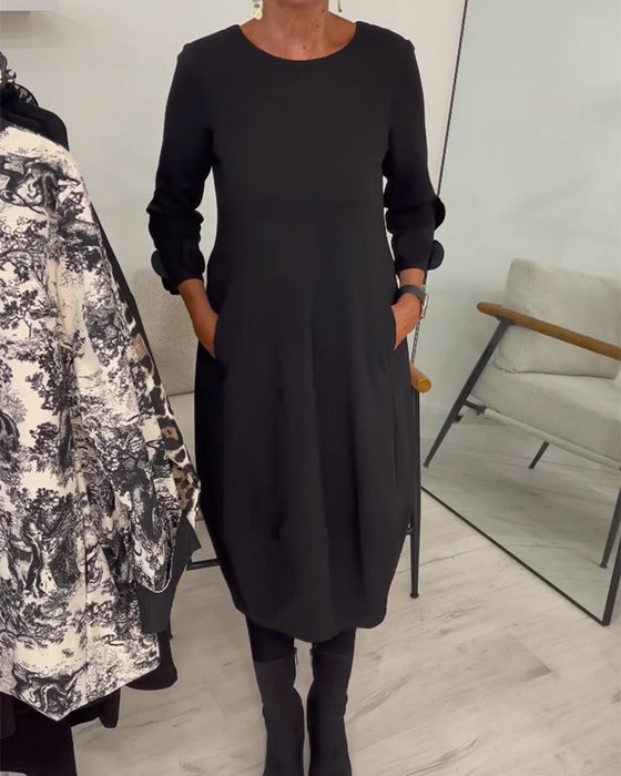 Kjole Rundhals Loose Fit Draperet Afslappet