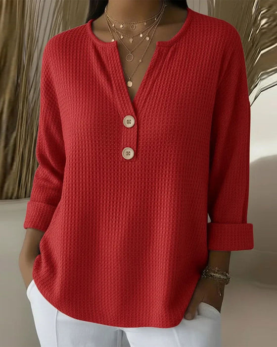 Top V-Hals Vaffel Dame
