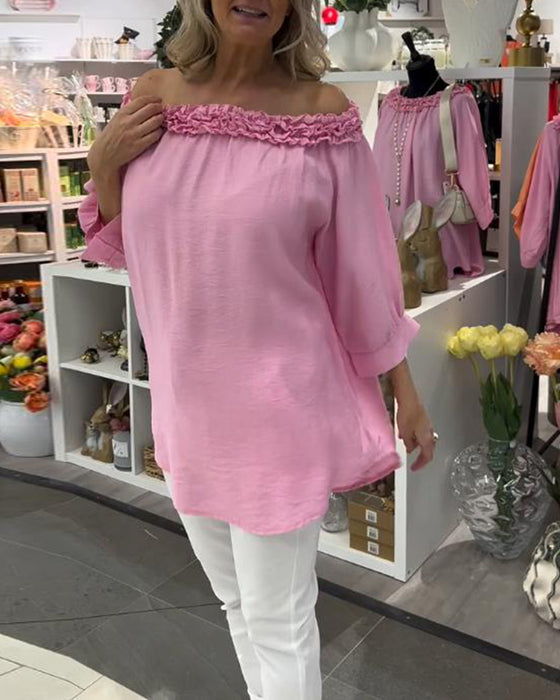 Bluse Kortærmet Blomstret Løs