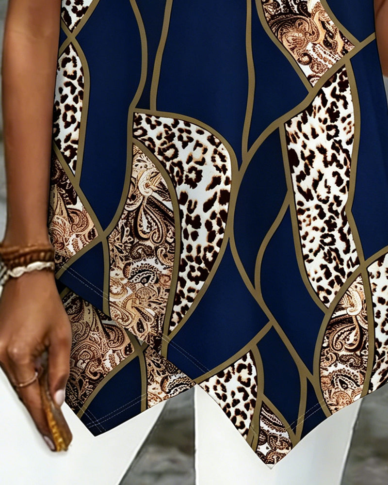 T-Shirt Uregelmæssig Geometrisk Leopard Tryk