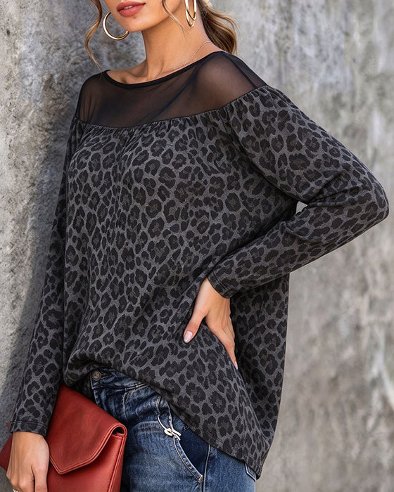 Top Leopard Mesh Patchwork
