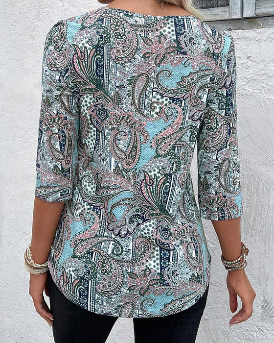 Bluse Trekvartsærme Vintage Tryk