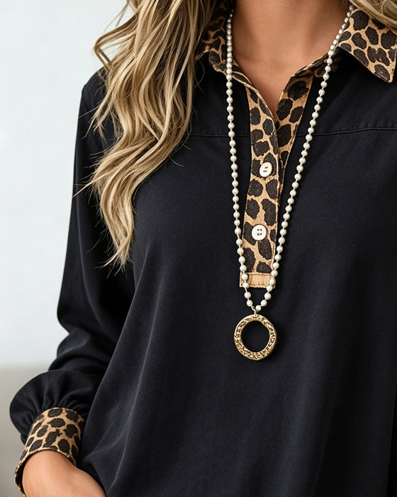 Top Leopardprint Revers Patchwork Knap