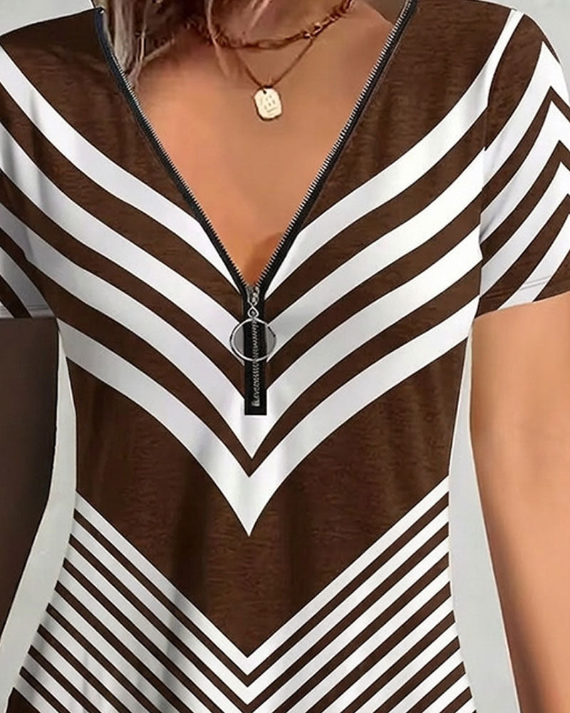 T-shirt Lynlås V-Udskæring Stribet