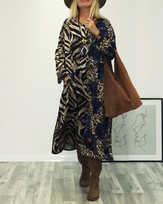 Stilfuld kjole med leopard- og zebraprint