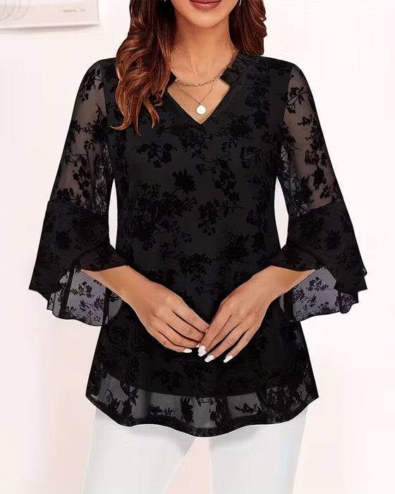 Bluse Elegant Og Stilfulde Klokkeærmer