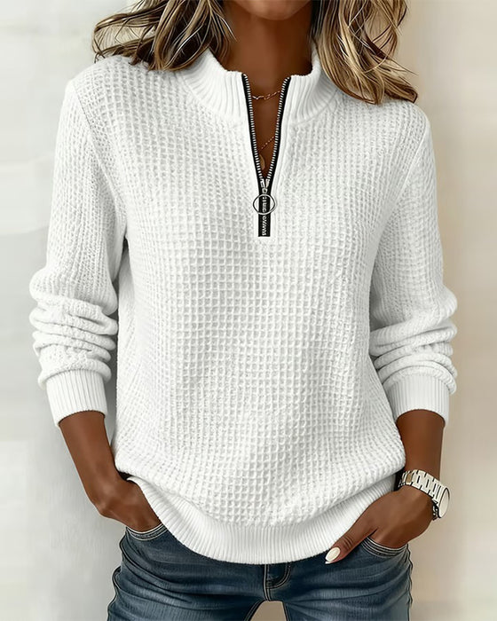 Sweatshirt Ståkrave Lynlås Langærmet Vaffel