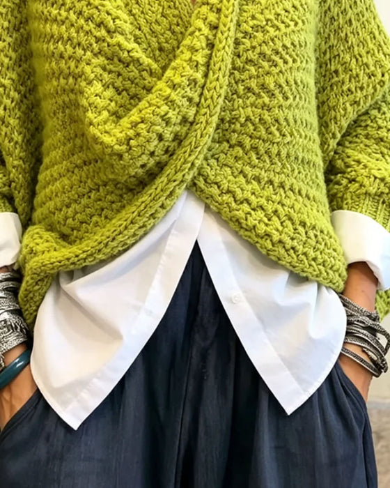Pullover Grov V-Hals Twist Uregelmæssig Strikket