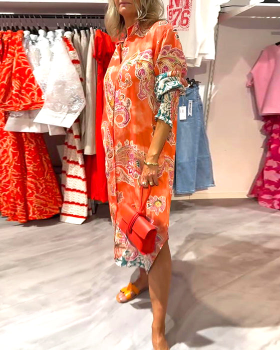 Kjole Ståkrave Lang Ærme Cashew Print