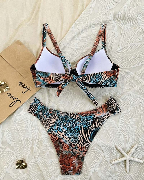 Bikini Leopard Tryk Farveblok Stroppet