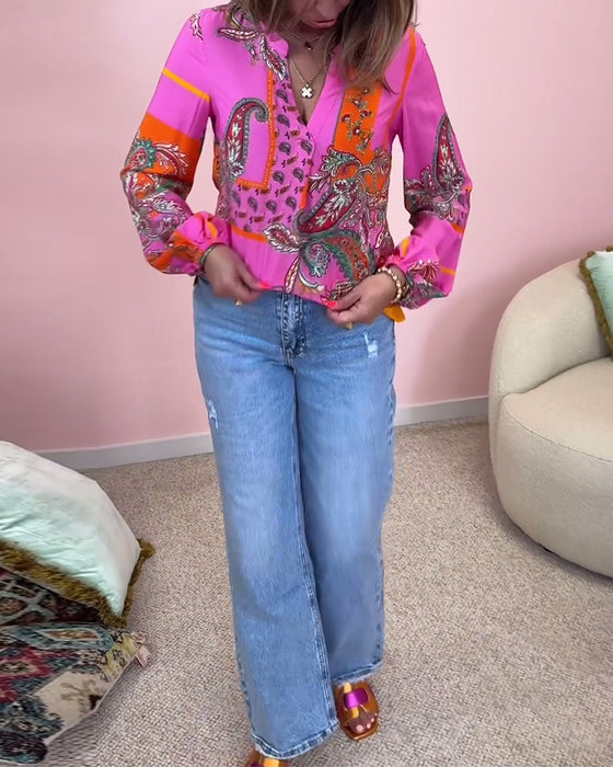 Langærmet bluse med stilfuldt print