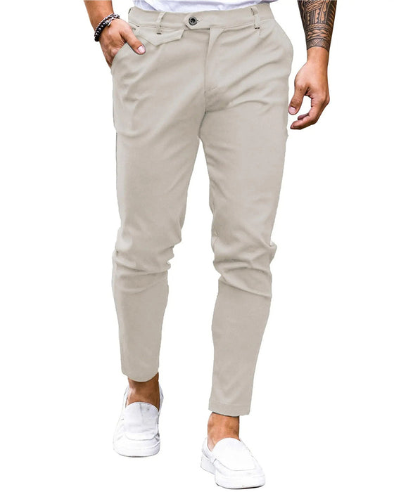 Bukser Solid Farve Knap Foran Slim Fit Afslappet
