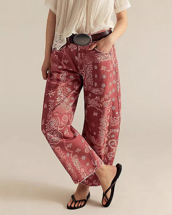 Jeans Løs Pasform Tryk Midjetalje