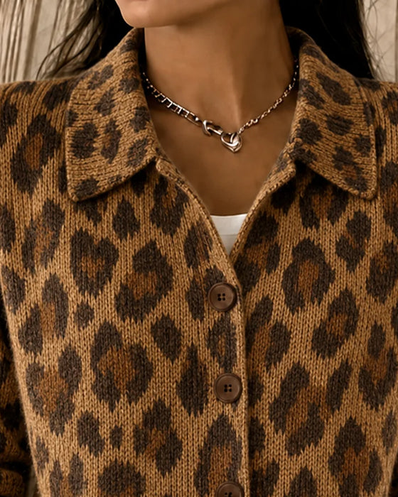 Cardigan Stilfuld Leopard Revers