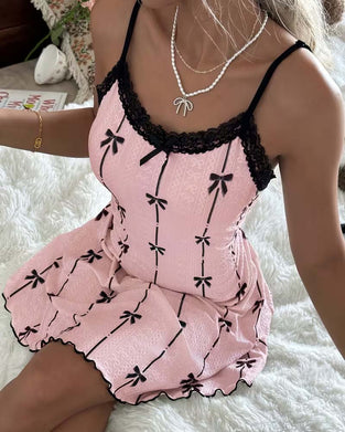 Søvnkjole Blonde Sløjfe Tryk